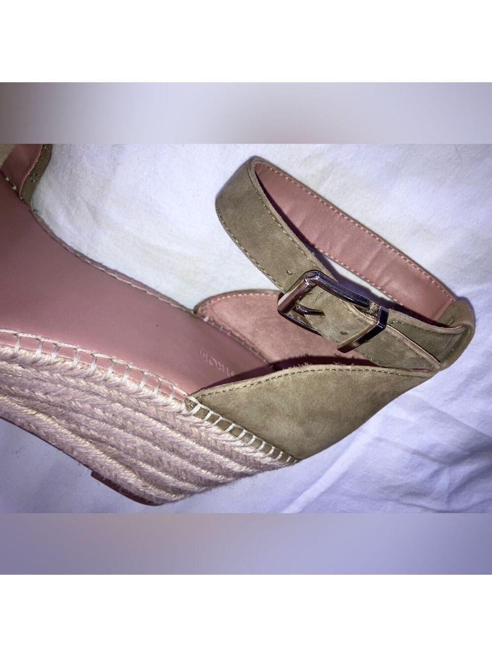 🔥NWOT🔥 Nordstrom Carmen Espadrille Olive Green quilt Leather Suede Wedges W10 - Picture 3 of 6